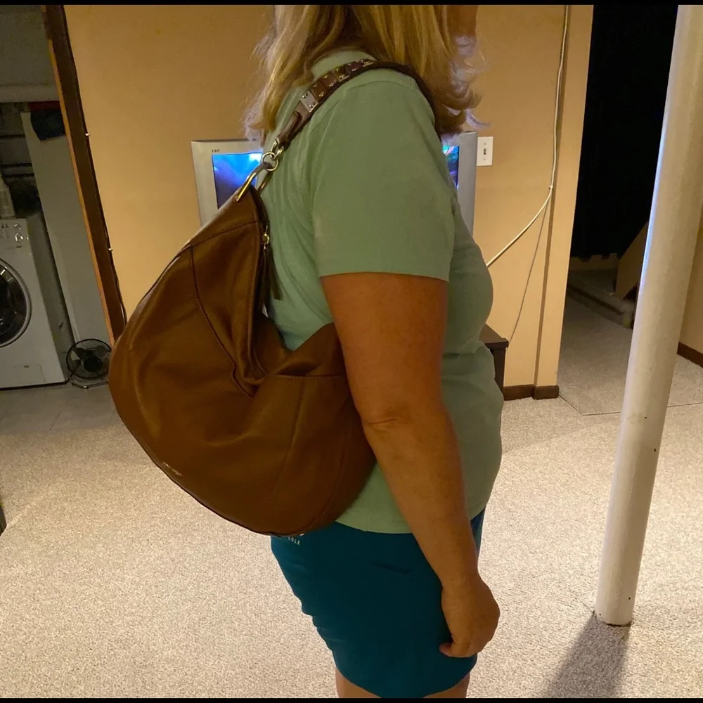 Nine West Tan Leather Hobo Shoulder Bag